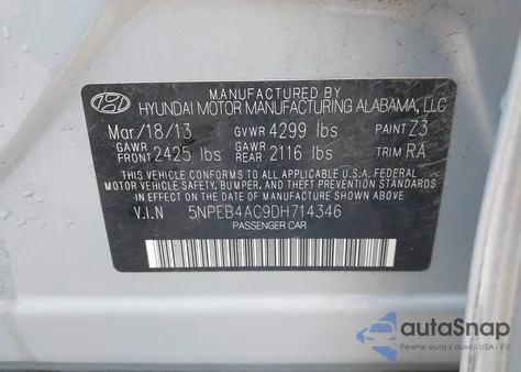 2013 Hyundai Sonata Gls из США, поврежденный, VIN 5NPEB4AC9DH714346